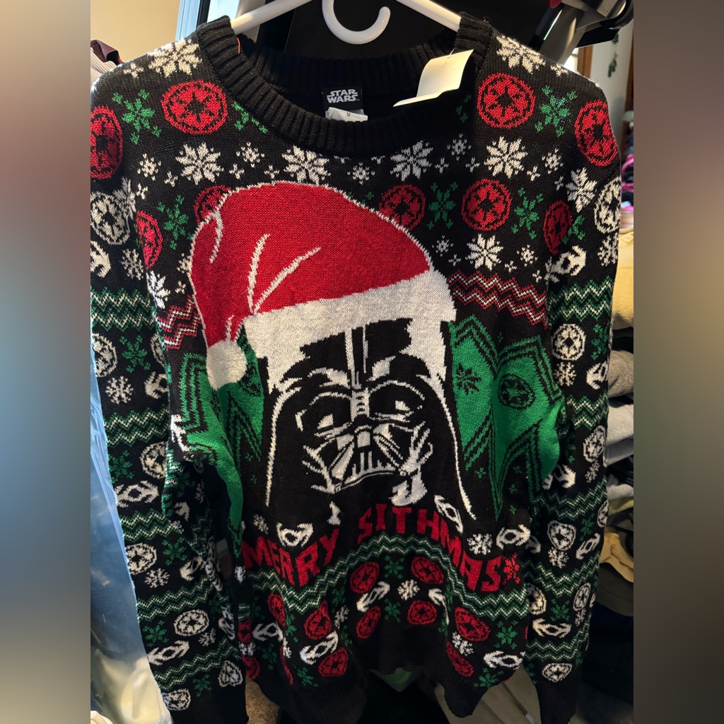 Star Wars Festive Darth Vader Sweater - Black, Red, Green